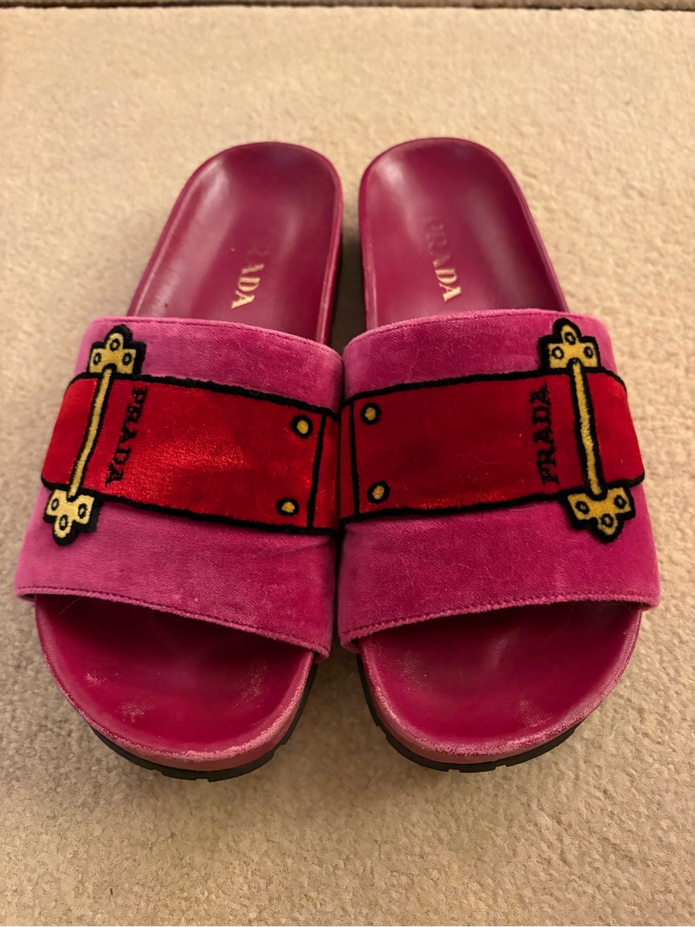 PRADA Velvet Belt Donna Slides size 37